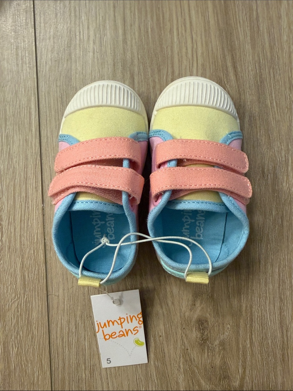 jumping beans Pastel Yellow Pink Blue Kids Velcro Sneakers